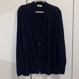Aritzia Babaton Navy Pleated Blouse